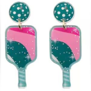 Pickleball Paddle and Ball-Shaped Earrings - Fun Pink and Green Design - New!